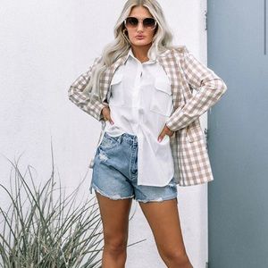 NWT ENTRO Gingham blazer style J17402 white tan fully lined!!!! Sz Sm.